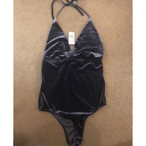 Charcoal suede body suit